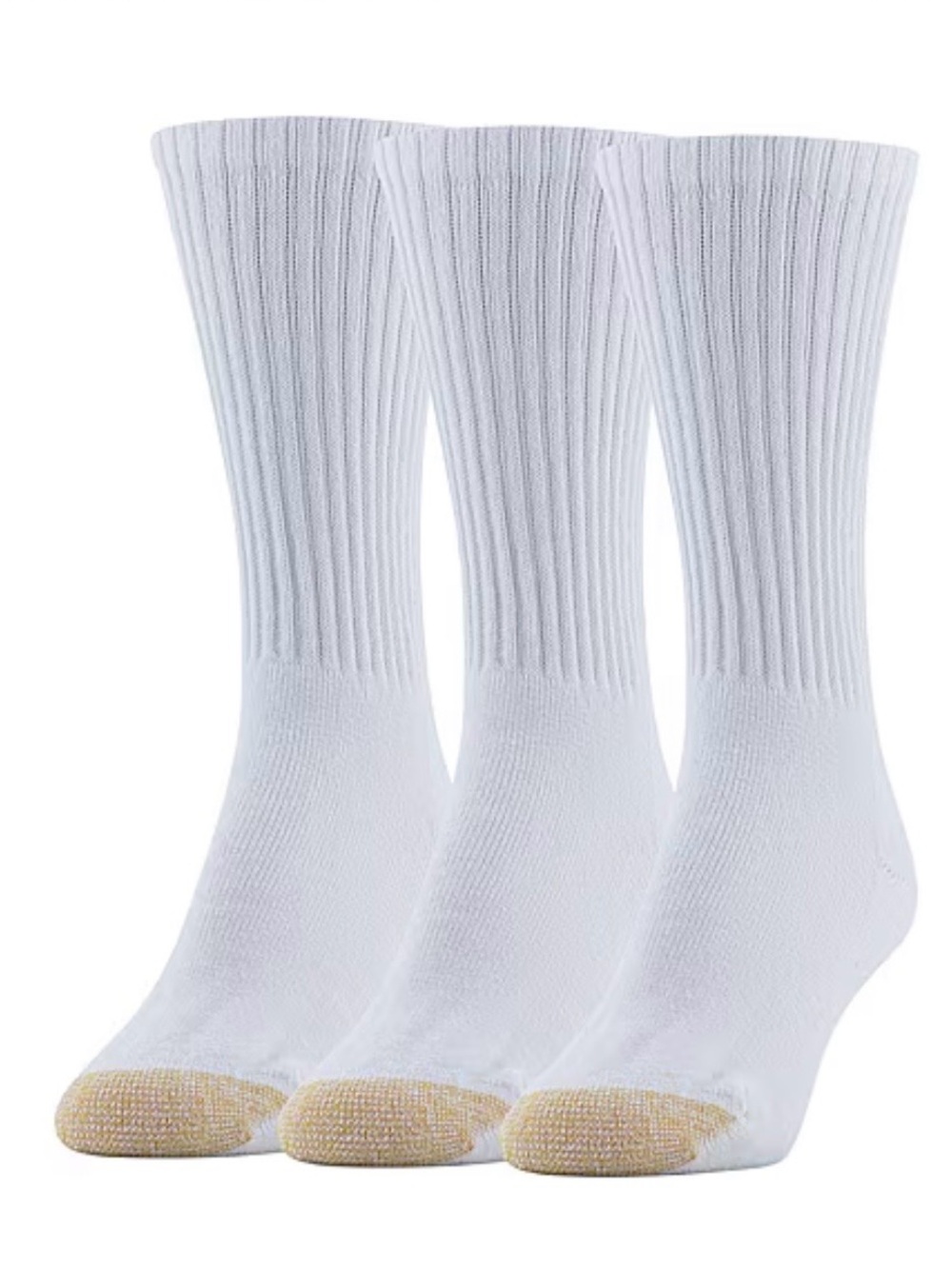 NEW Gold Toe White Crew Socks with Gold Cushion Toe - 3 Pack NWT